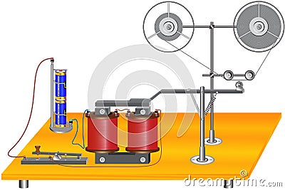 The principle of operation of an electromechanical telegraph in which there is an electromagnet, a telegraph key Vector Illustration